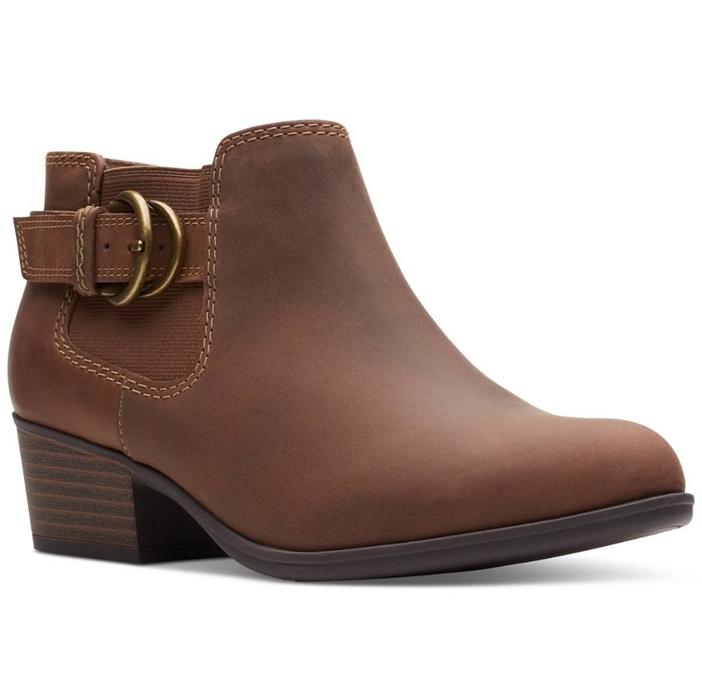 NIB Clarks Adreena Field Ankle Bootie Boot 11 Brown Leather Block Heel Buckle